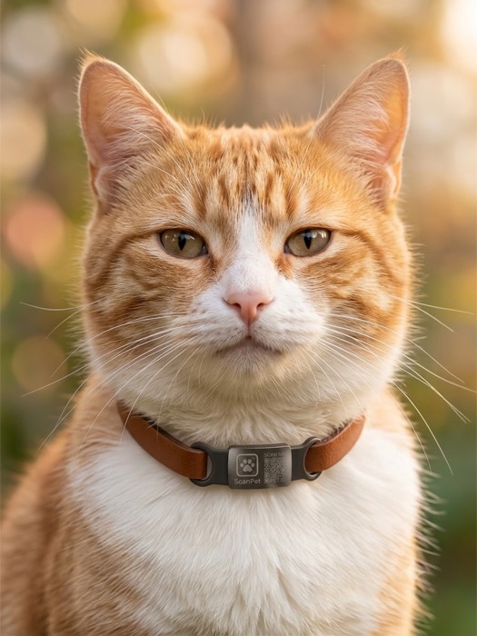 Gato a usar a etiqueta ScanPet na coleira